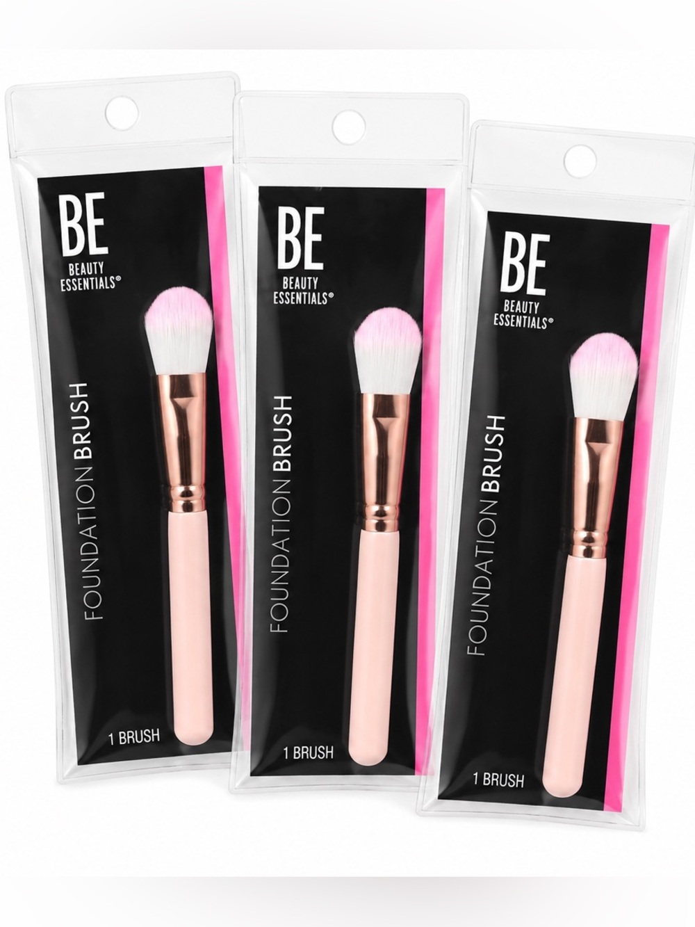 3X BE Beauty Essentials Foundation Brushes Individually Packaged Makeup Brushes